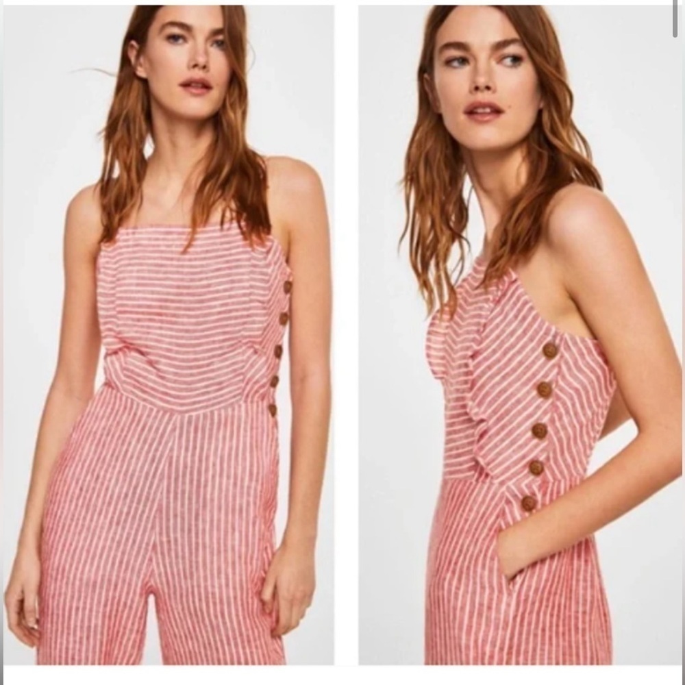 Ci Sono | Jumpsuit Women's Size M Red Striped Linen
Blend Spaghetti Strap